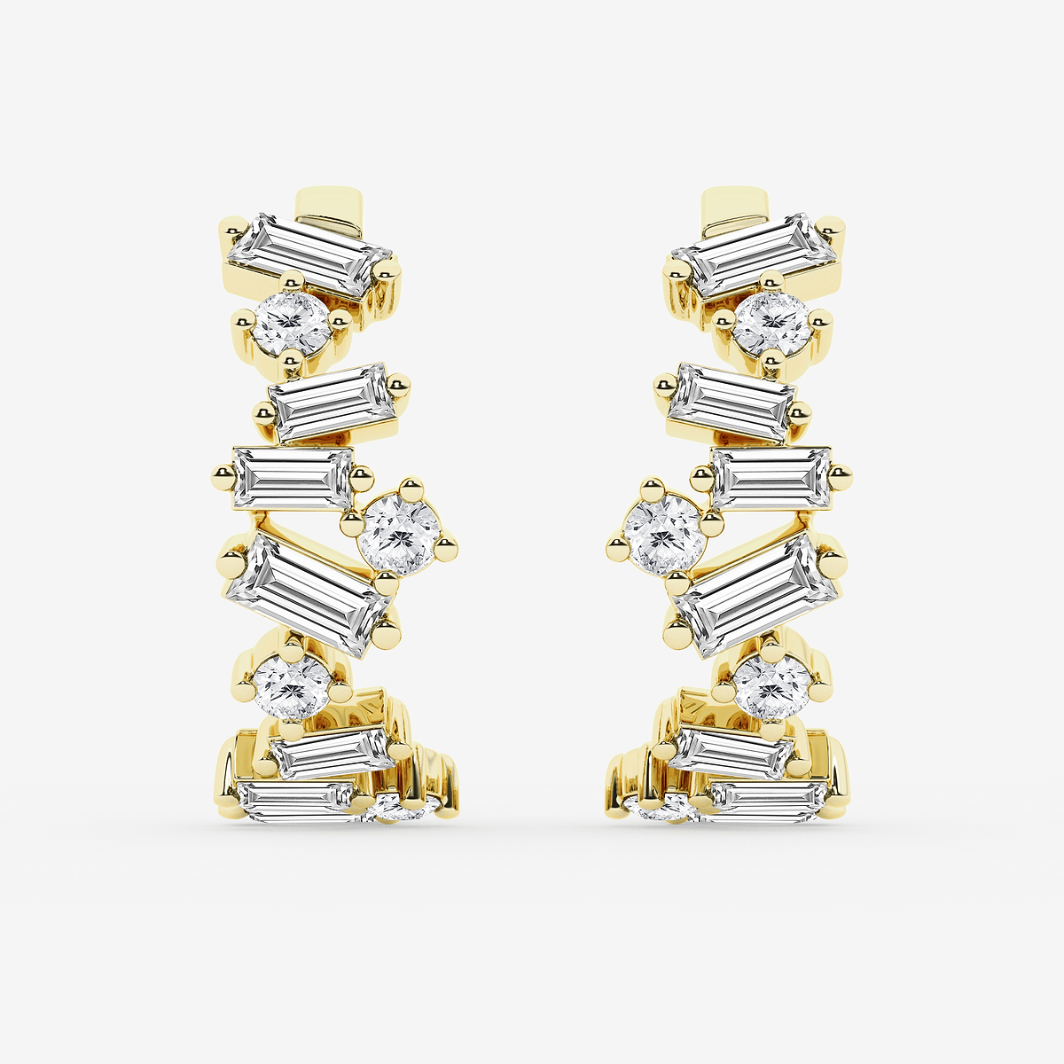 4 ctw Baguette and Round Lab Grown Diamond Hoop Earrings